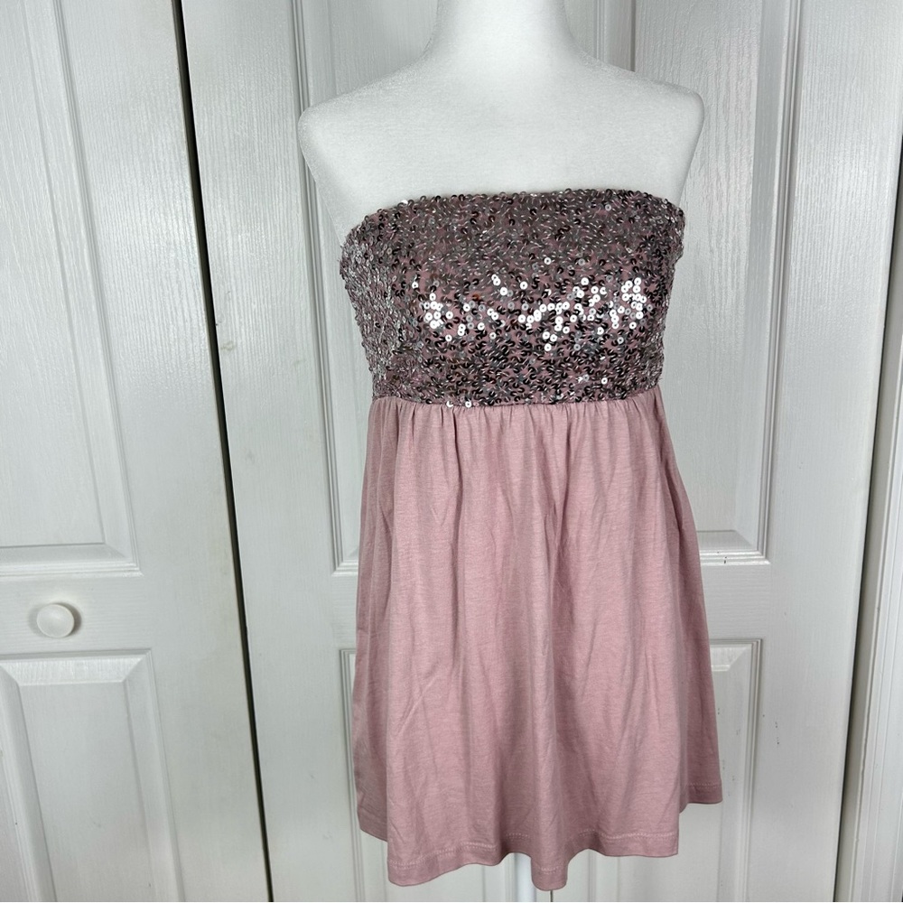 LUDI dusty rose pink sequined sleeveless babydoll top blouse new extra small
